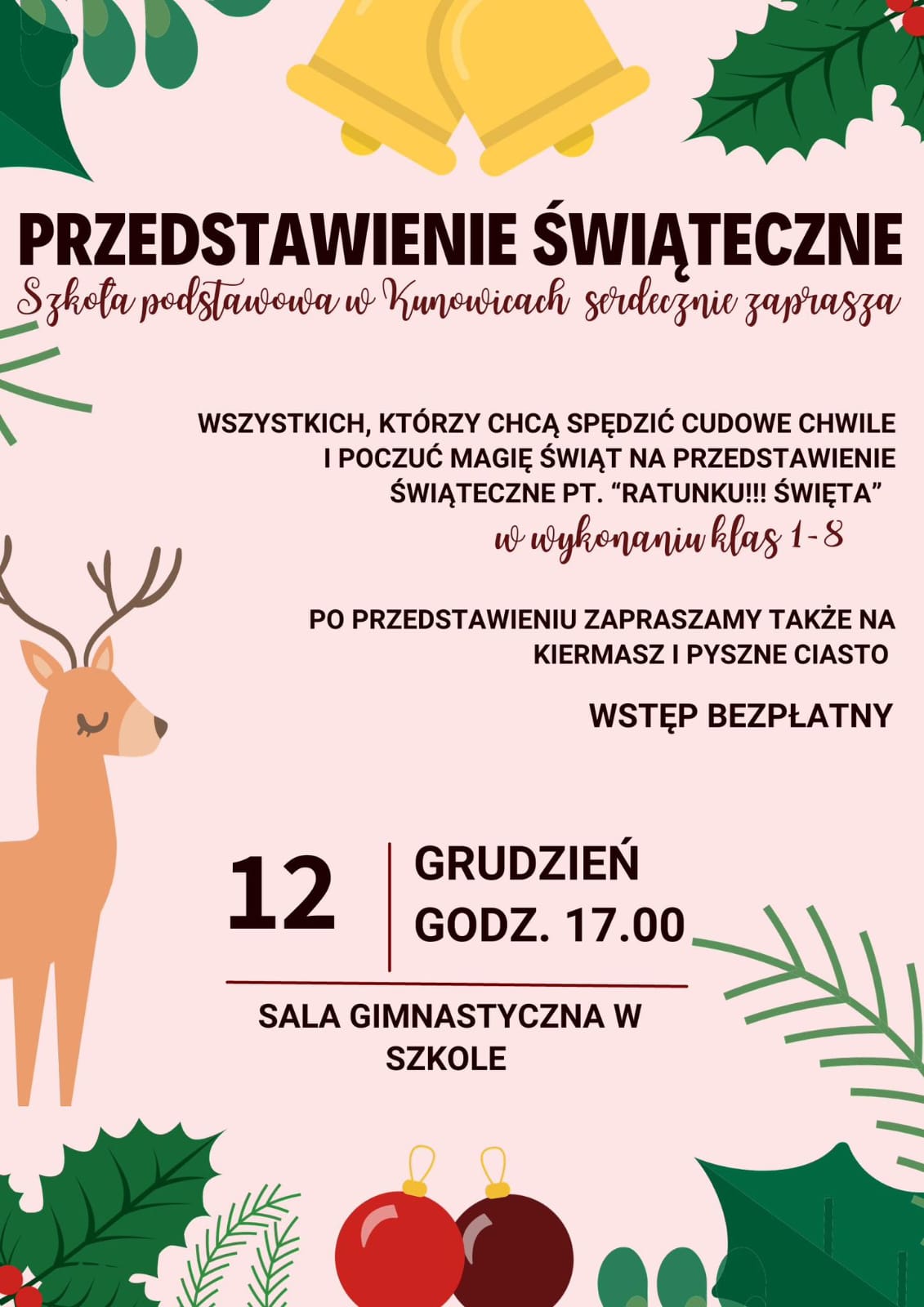 Szkoła w Kunowicach zaprasza na świąteczne przedstawienie!