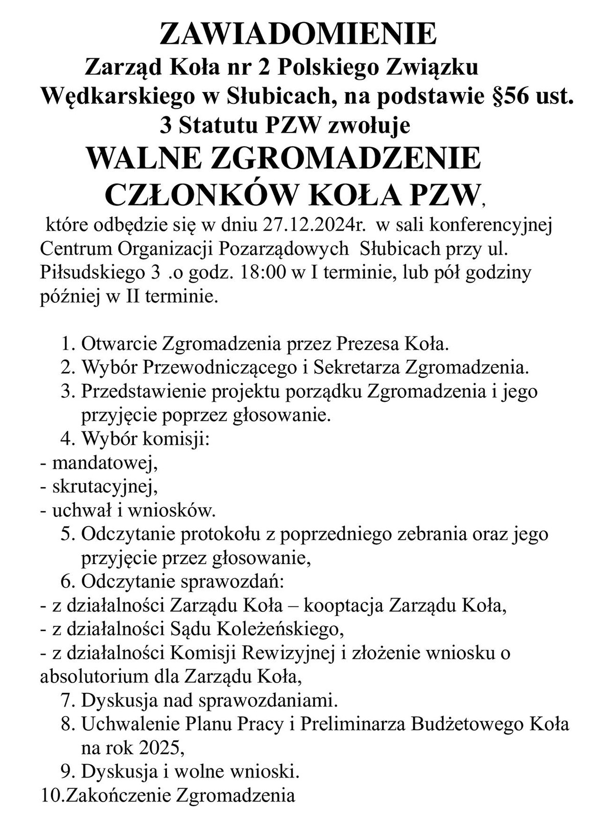 kolo pzw 2 zawiadomienie