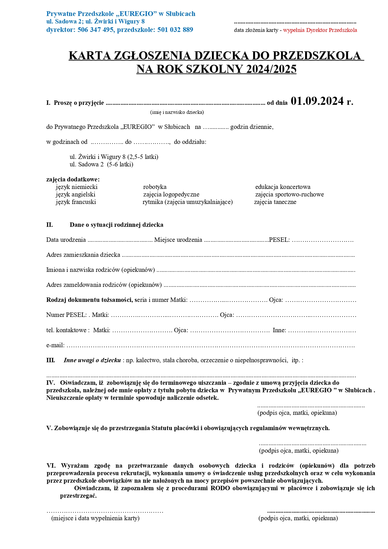 2024 2025 karta zgłoszeniowa Słubice 1