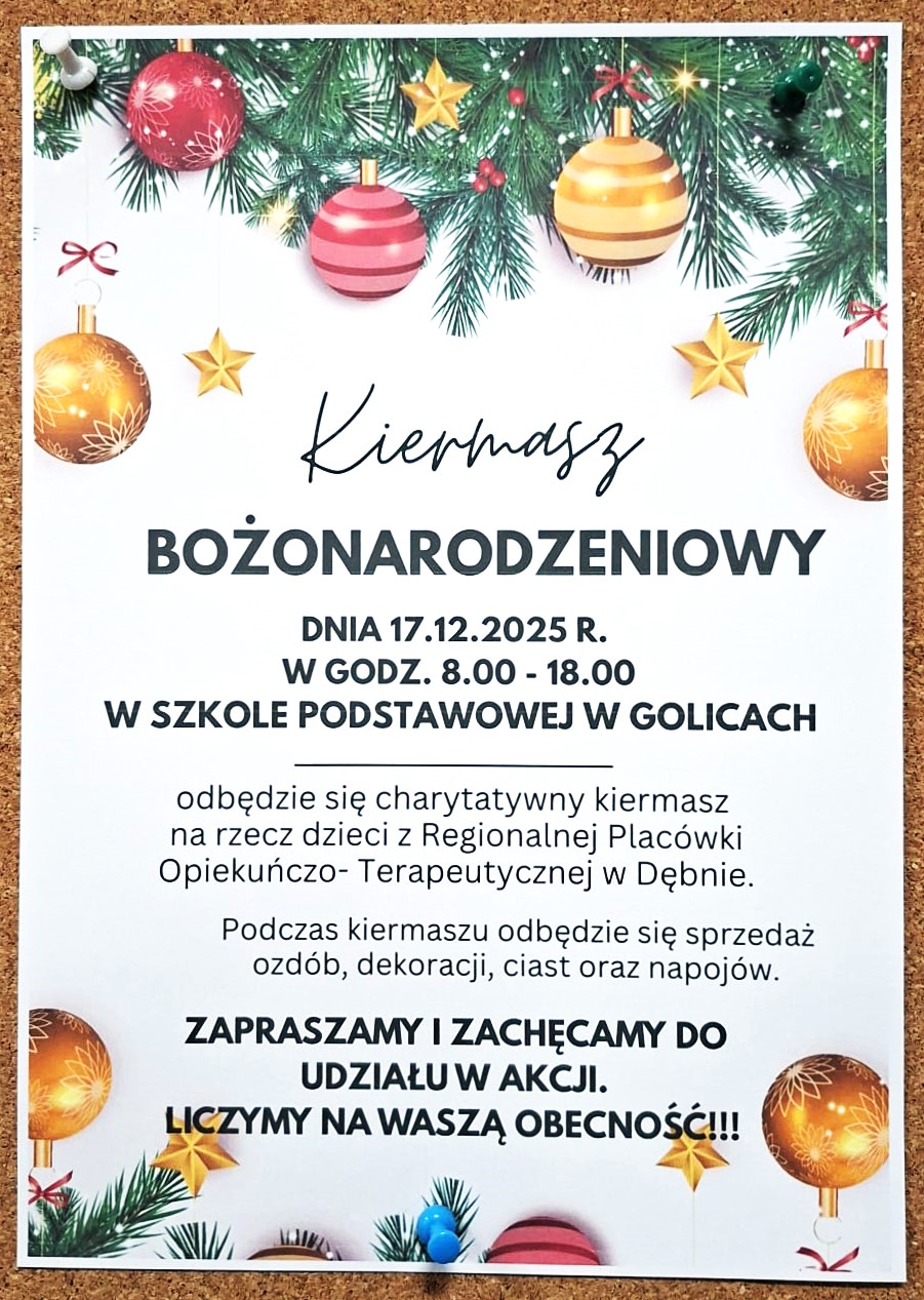 Szkoła Podstawowa w Golicach organizuje kiermasz bożonarodzeniowy