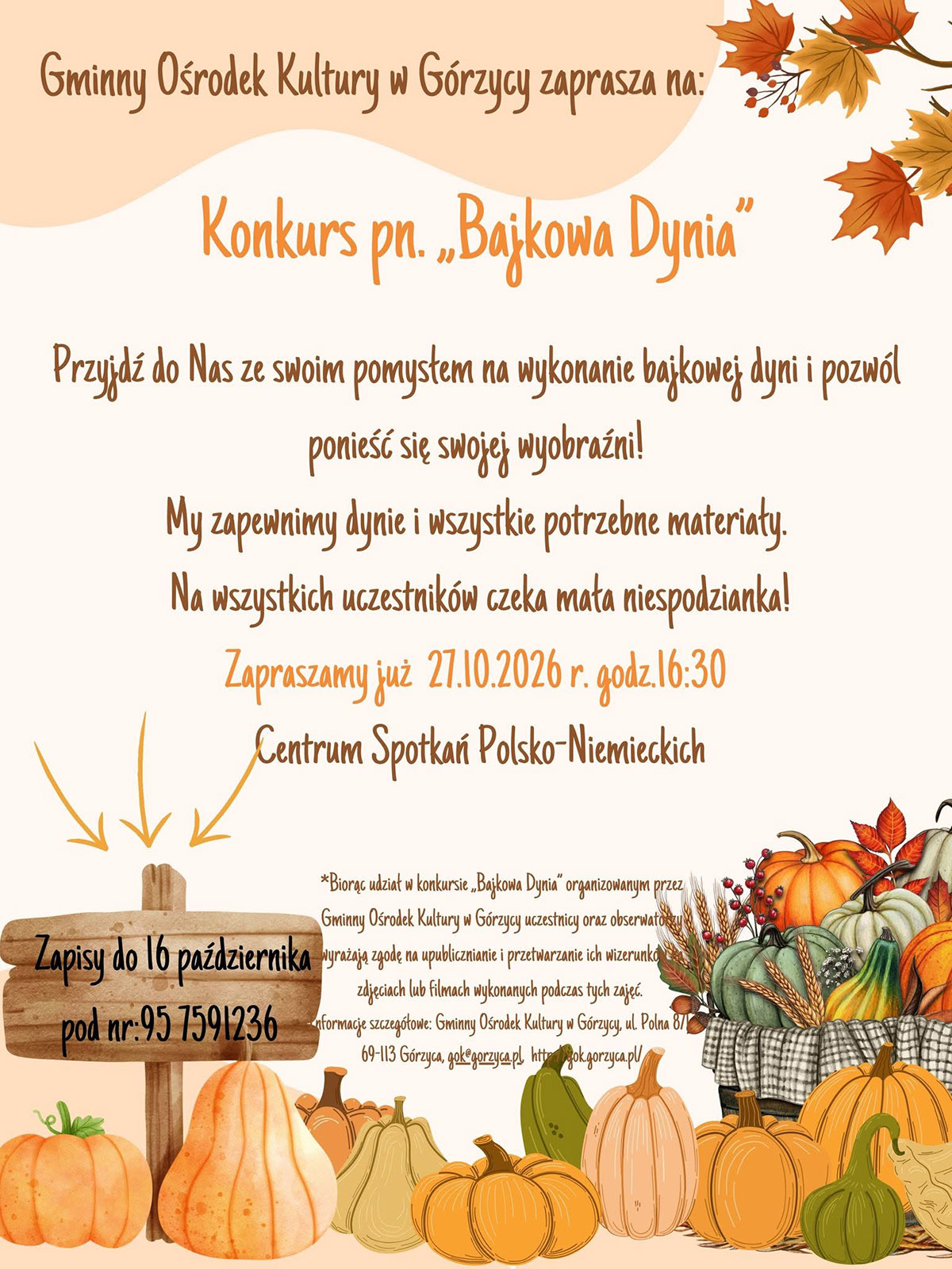 „Bajkowa Dynia” w Górzycy. GOK zaprasza do udziału w jesiennym konkursie