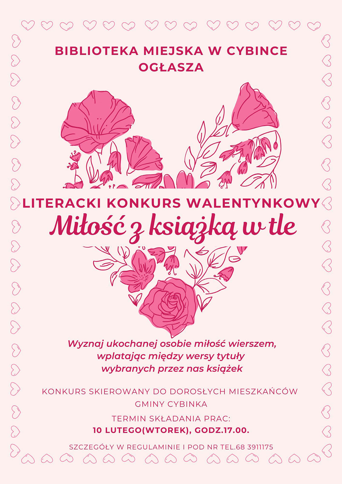 Biblioteka w Cybince organizuje konkurs walentynkowy „Miłość z książką w tle”