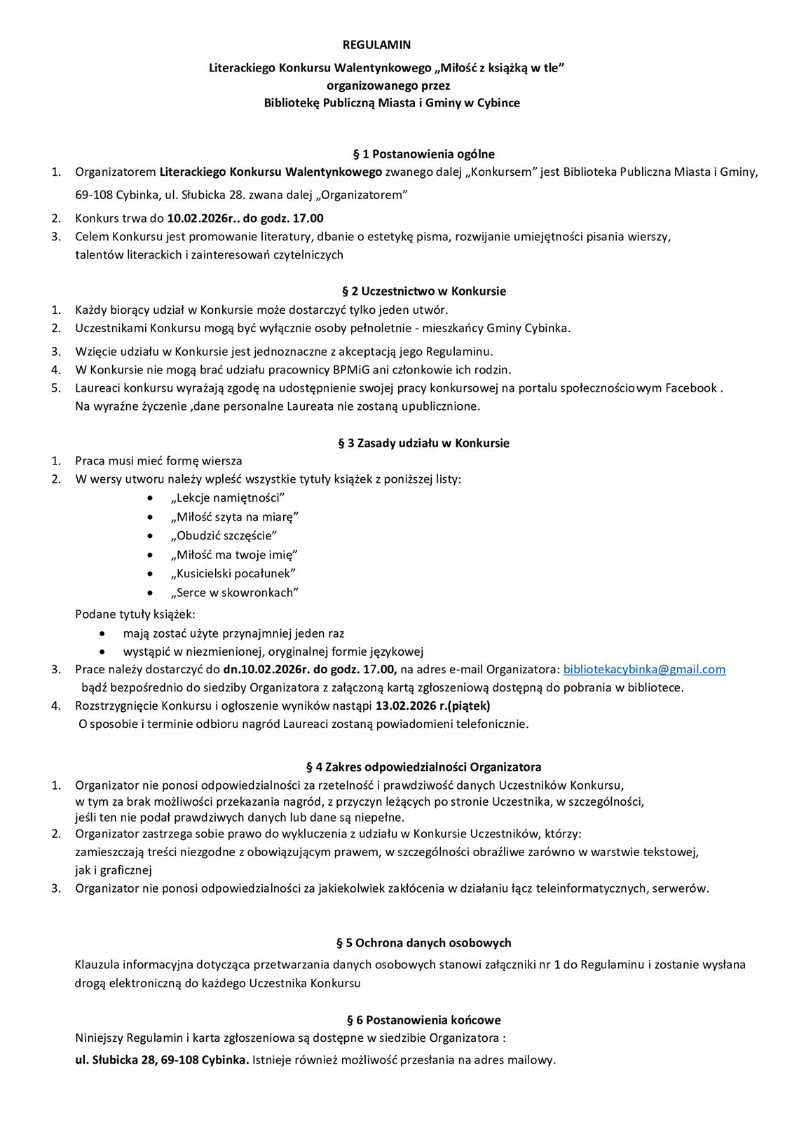 regulamin milosc z ksiazka