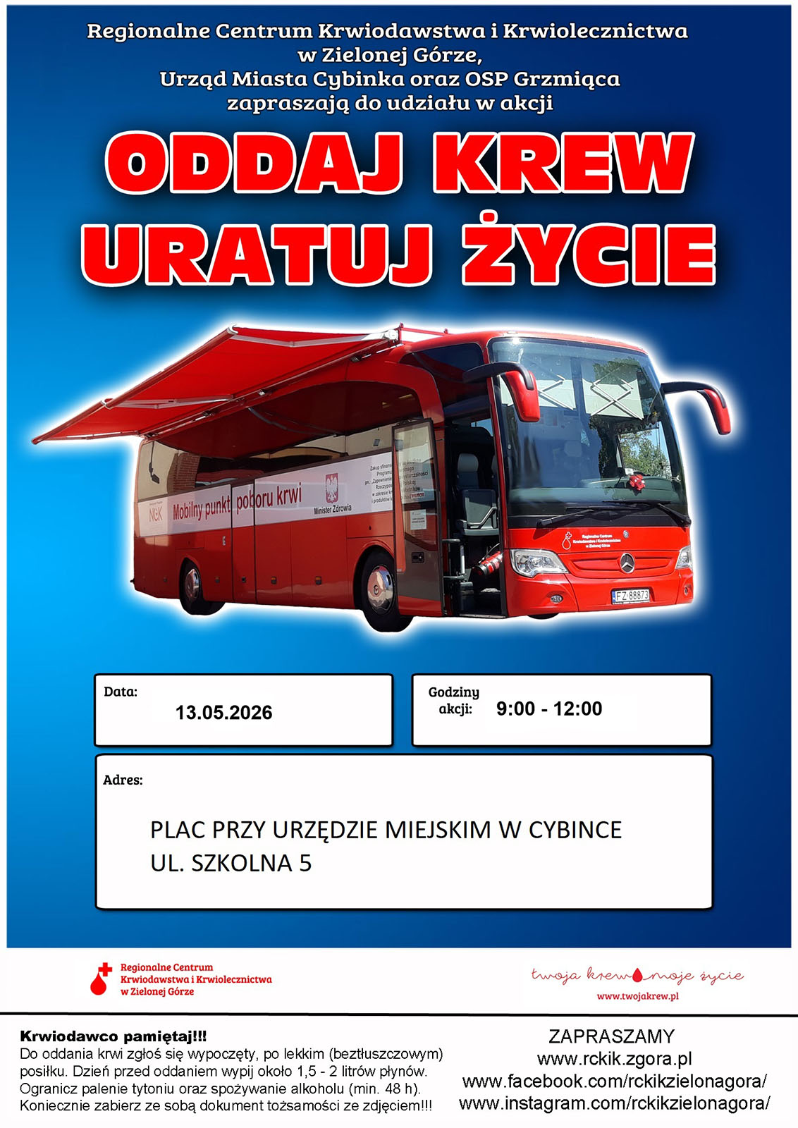 W Cybince odbędzie się zbiórka krwi w ramach akcji „Oddaj krew, uratuj życie”