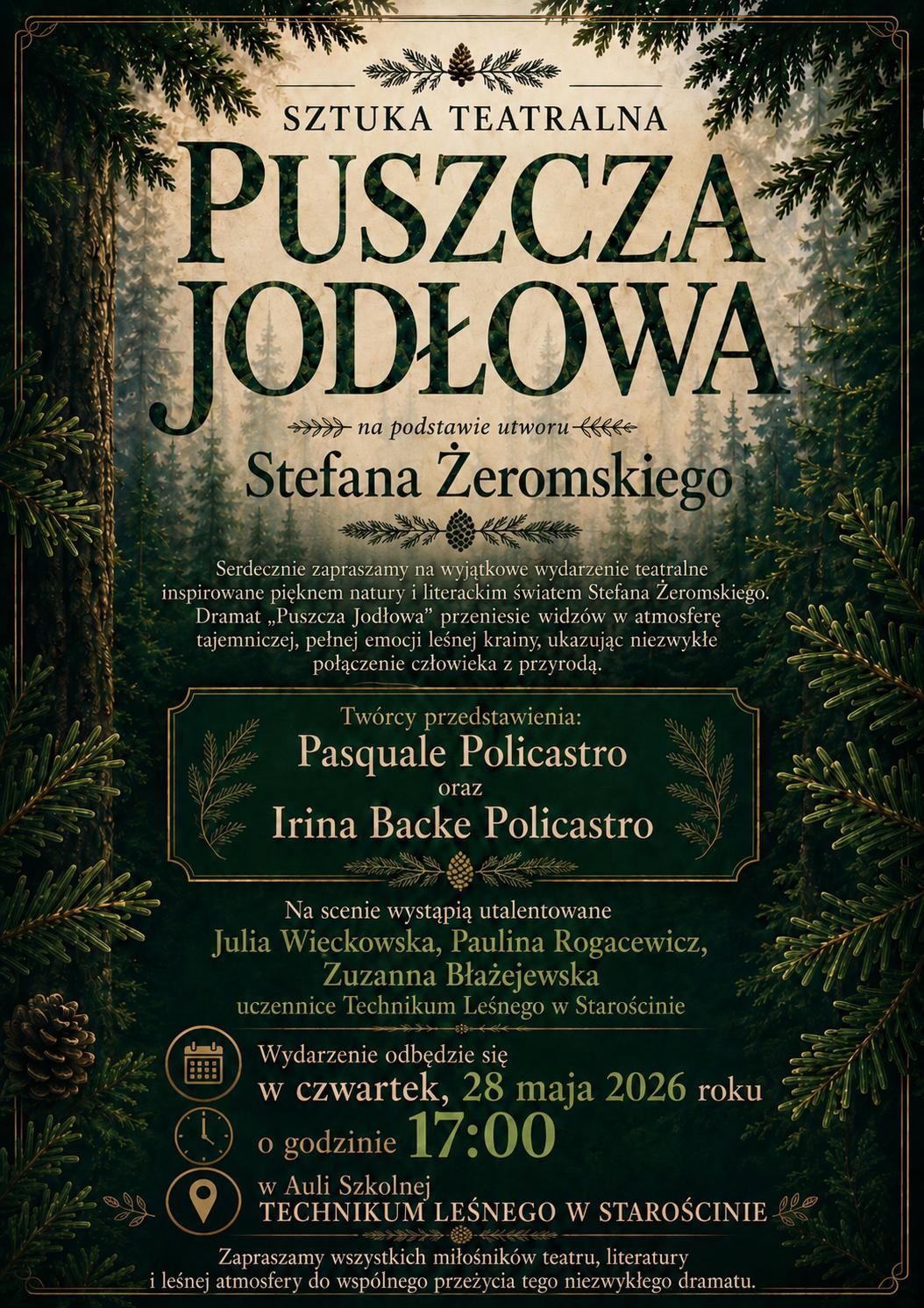 „Puszcza Jodłowa” w Starościnie. Technikum Leśne zaprasza na premierę spektaklu