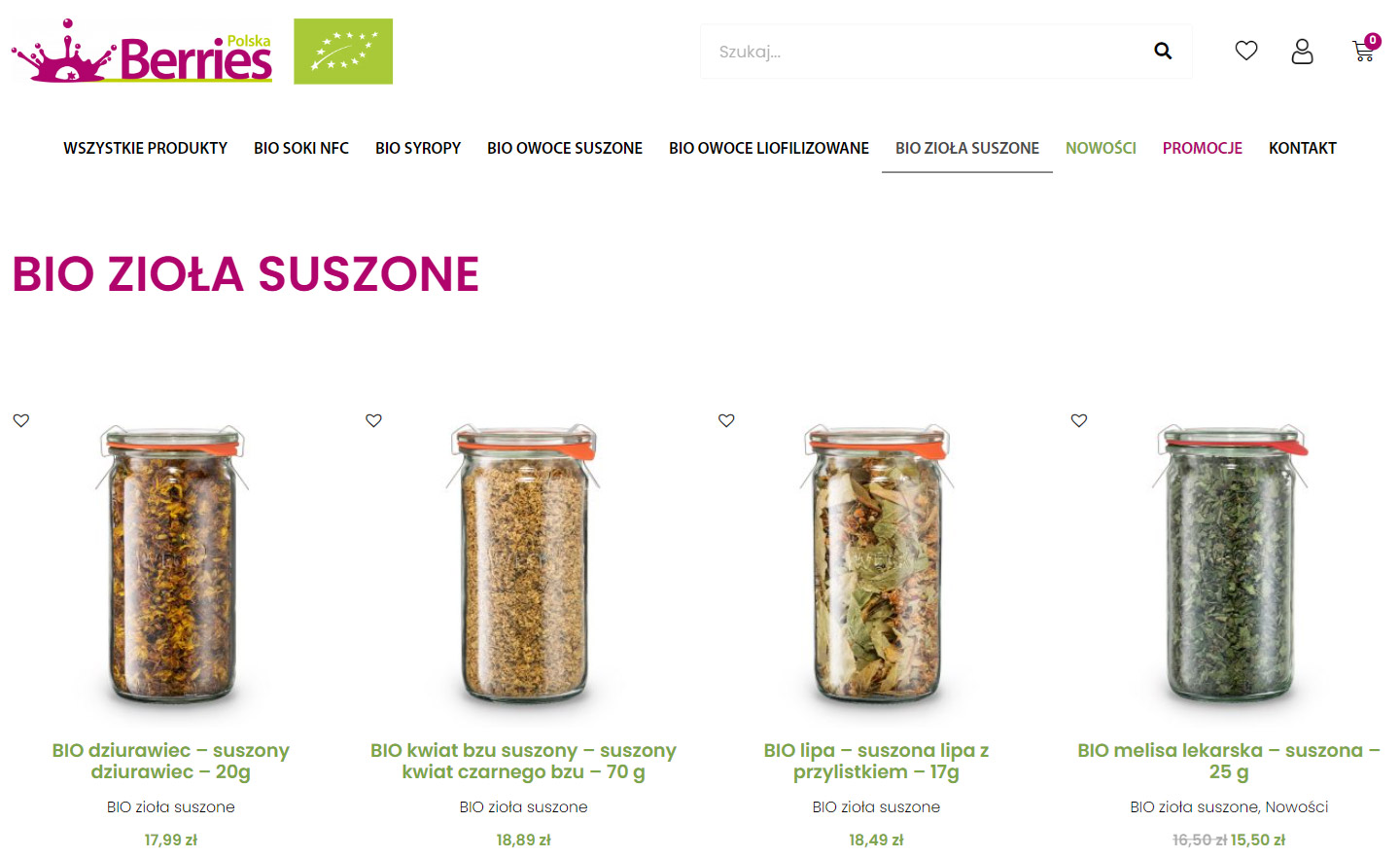 BIO zioła suszone w sklepie Berries Polska