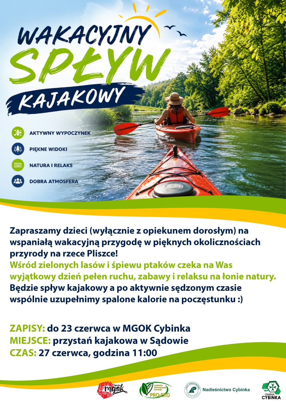 MGOK Cybinka zaprasza na wakacyjny spływ kajaowy